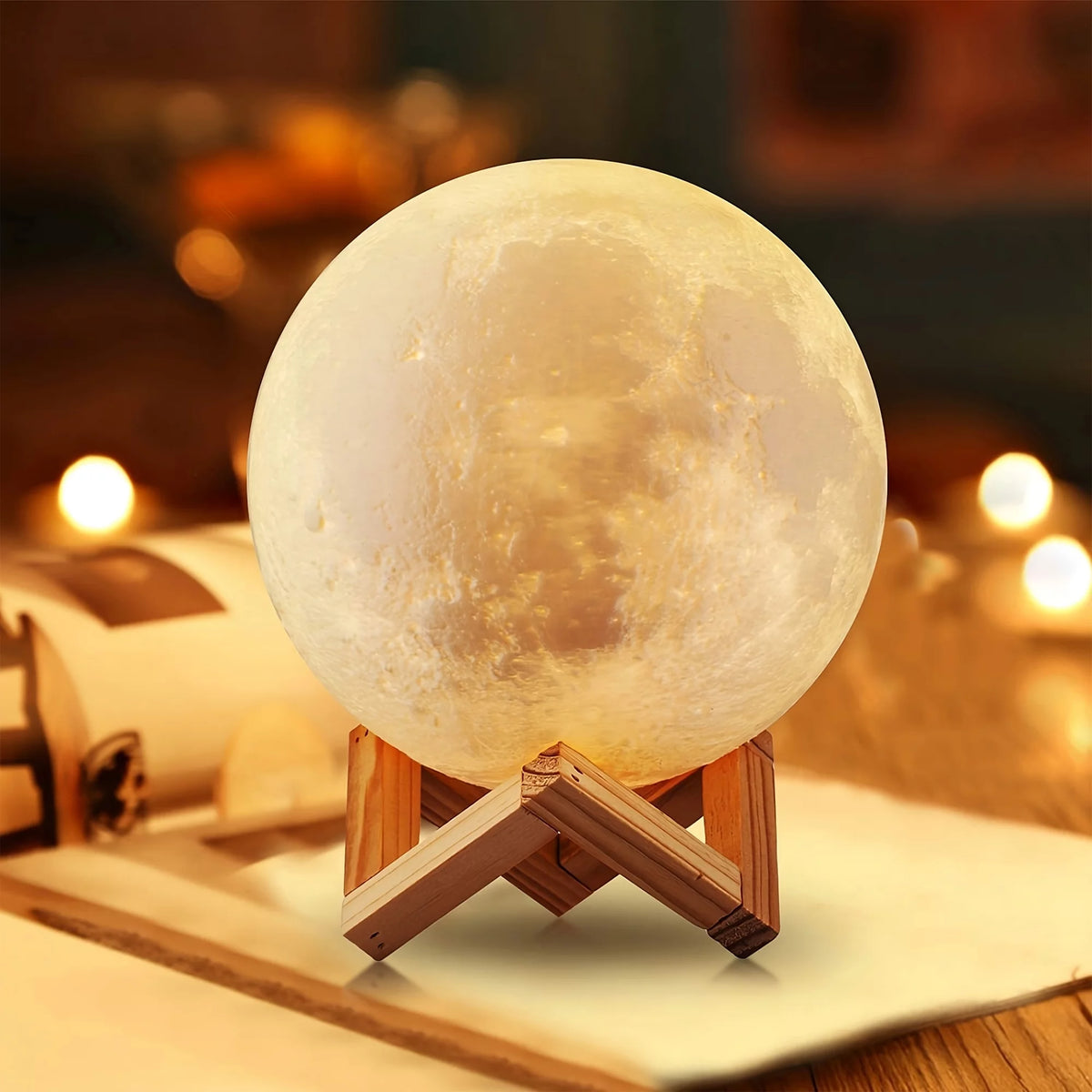 Moon Lamp, Dual-Tone Color LED Light, 3D Printing Moon Light with Bracket, Touch Night Lamp for Kids, Rechargeable Lunar LED Lamp, 7.1 Inch