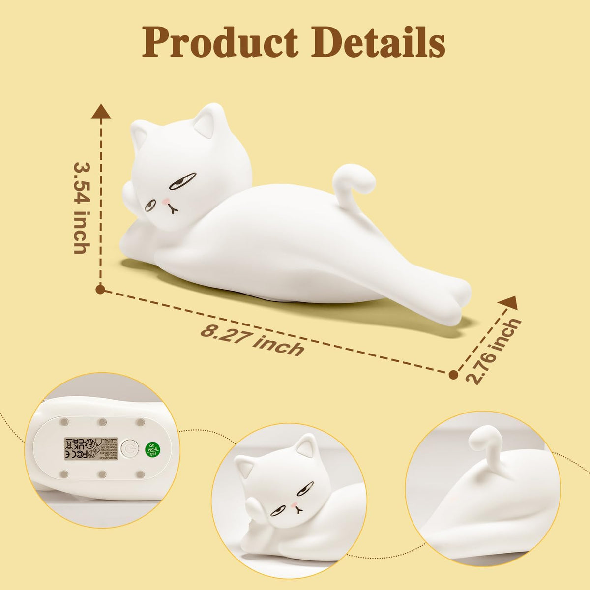 Lying Cat Lamp Funny Gifts, 16 Colors+5 Dimming+Silicone Random Stuff, Touch+Remote+Recharge Night Light, Unique Cool Lamp,Cute Weird Stuff, Squishy Cat White Elephant Gifts for Women/Men/Teens/Kids