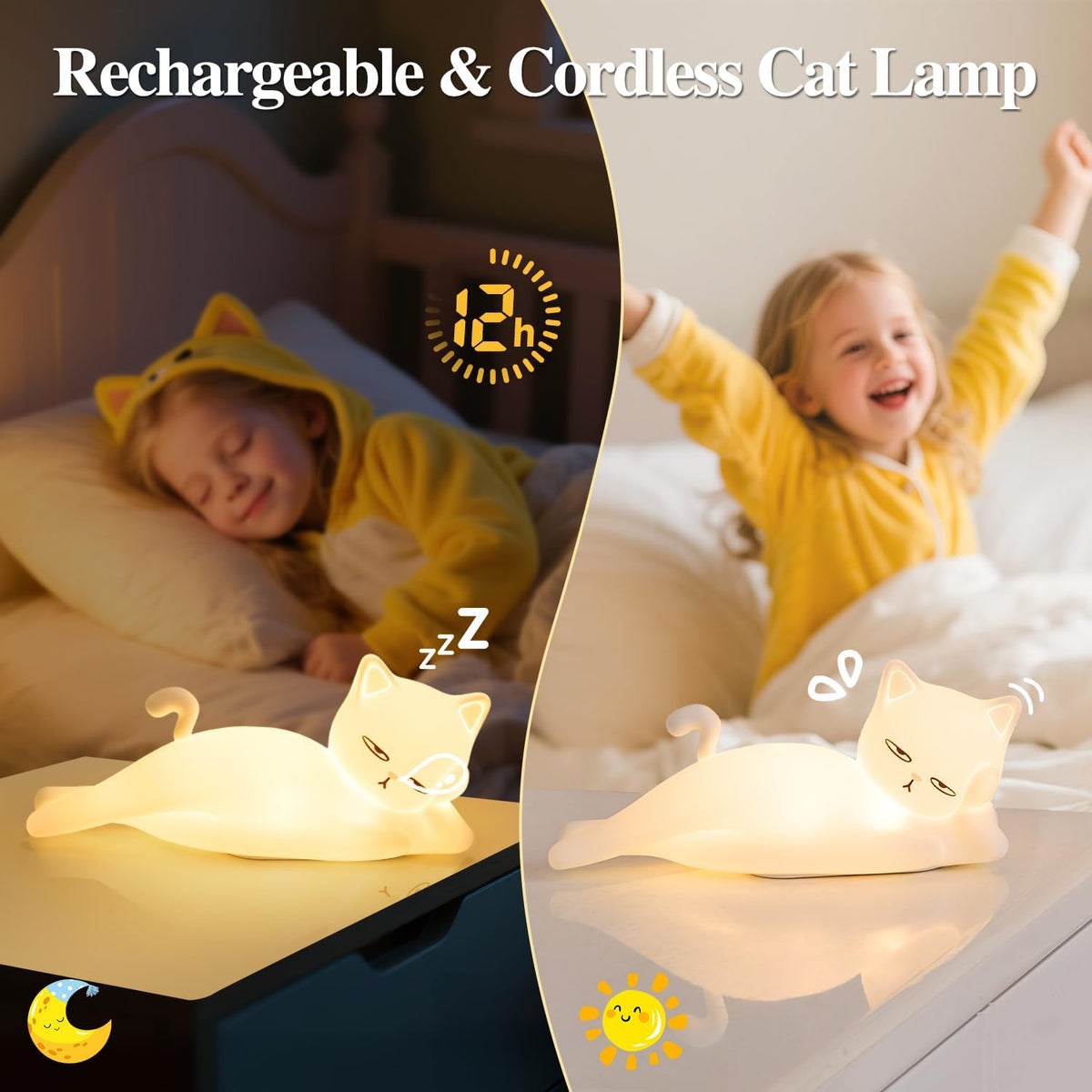 Lying Cat Lamp Funny Gifts, 16 Colors+5 Dimming+Silicone Random Stuff, Touch+Remote+Recharge Night Light, Unique Cool Lamp,Cute Weird Stuff, Squishy Cat White Elephant Gifts for Women/Men/Teens/Kids