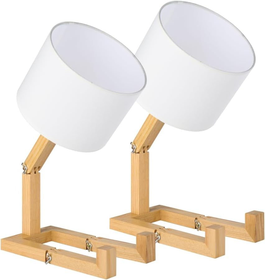 Robot Cute Desk Lamp Set of 2, Wooden Bedside Table Lamp Unique Fun Robot Lamp Quirky Cool Lamp for Home, Kids Room, Living Room, Coffee Shop, Adjustable Lamp Body