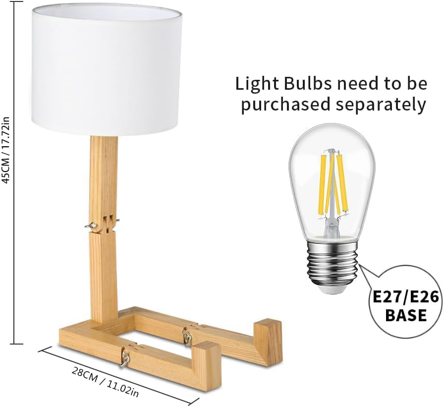 Robot Cute Desk Lamp Set of 2, Wooden Bedside Table Lamp Unique Fun Robot Lamp Quirky Cool Lamp for Home, Kids Room, Living Room, Coffee Shop, Adjustable Lamp Body