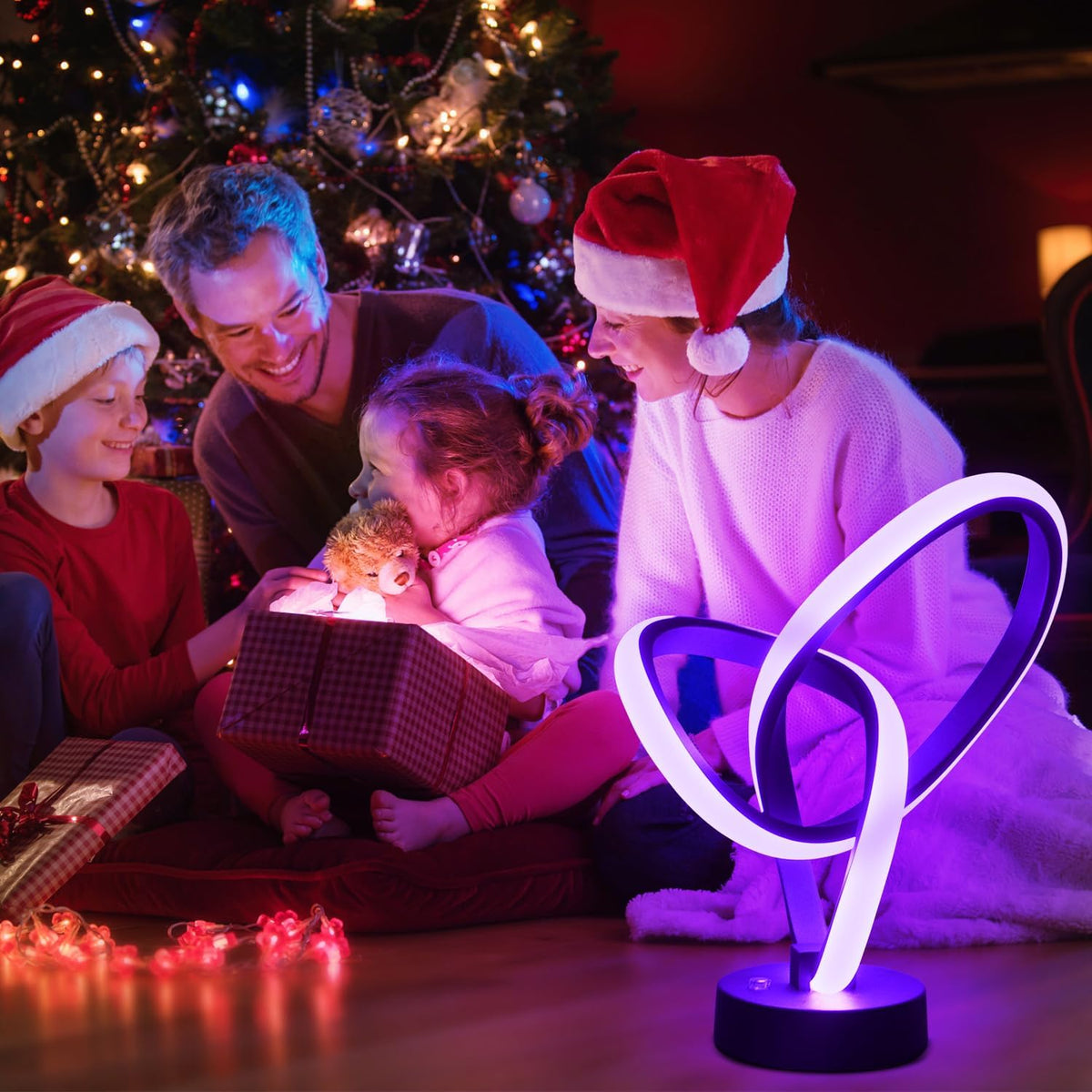 LED Modern Table Lamps Christmas Lamp Gifts, RGB Table Lamp with 7 Colors 10 Light Modes, 3-Way Dimmable Bedside Touch Spiral Cool Desk Lamps for Nightstand