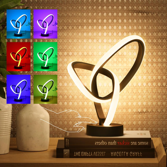 LED Modern Table Lamps Christmas Lamp Gifts, RGB Table Lamp with 7 Colors 10 Light Modes, 3-Way Dimmable Bedside Touch Spiral Cool Desk Lamps for Nightstand