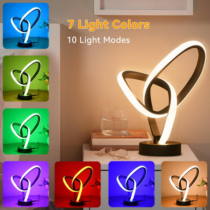 LED Modern Table Lamps Christmas Lamp Gifts, RGB Table Lamp with 7 Colors 10 Light Modes, 3-Way Dimmable Bedside Touch Spiral Cool Desk Lamps for Nightstand