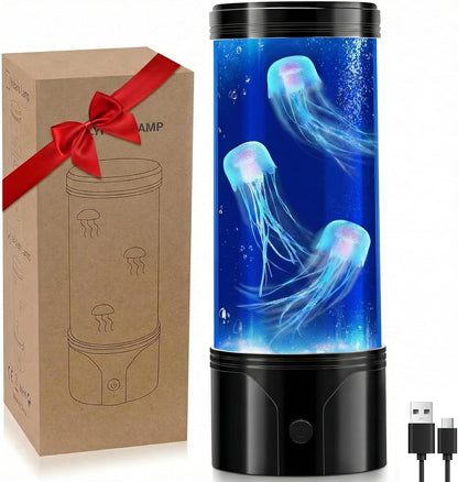7 Color Jellyfish Lamp, Quiet Jelly Fish Night Light with USB and Battery Power,Relax Mood Aquarium Autism Fidget Sensory Birthday Christmas Gift for Kids Teen Men Women Home (8.66Inch)