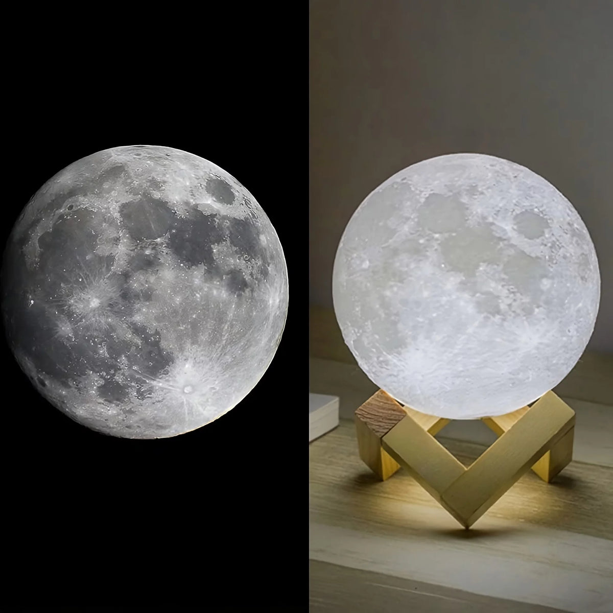 Moon Lamp, Dual-Tone Color LED Light, 3D Printing Moon Light with Bracket, Touch Night Lamp for Kids, Rechargeable Lunar LED Lamp, 7.1 Inch