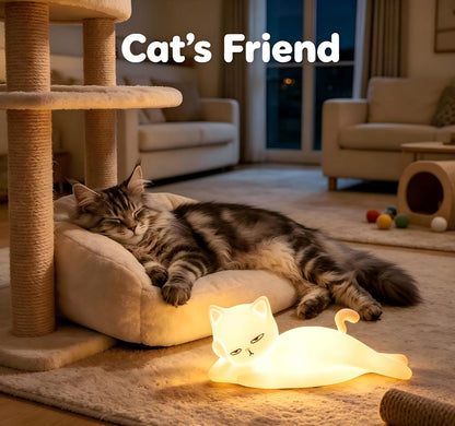 Lying Cat Lamp Funny Gifts, 16 Colors+5 Dimming+Silicone Random Stuff, Touch+Remote+Recharge Night Light, Unique Cool Lamp,Cute Weird Stuff, Squishy Cat White Elephant Gifts for Women/Men/Teens/Kids