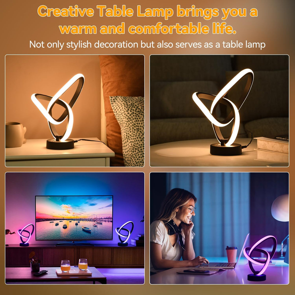 LED Modern Table Lamps Christmas Lamp Gifts, RGB Table Lamp with 7 Colors 10 Light Modes, 3-Way Dimmable Bedside Touch Spiral Cool Desk Lamps for Nightstand