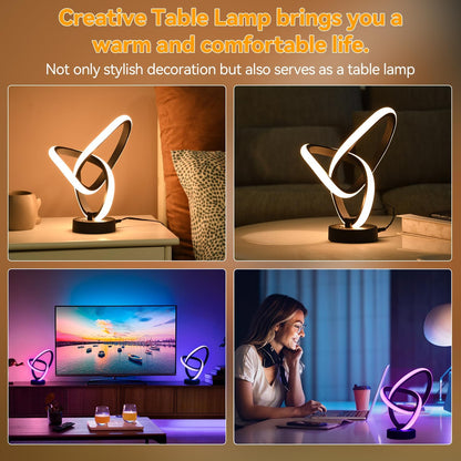 LED Modern Table Lamps Christmas Lamp Gifts, RGB Table Lamp with 7 Colors 10 Light Modes, 3-Way Dimmable Bedside Touch Spiral Cool Desk Lamps for Nightstand