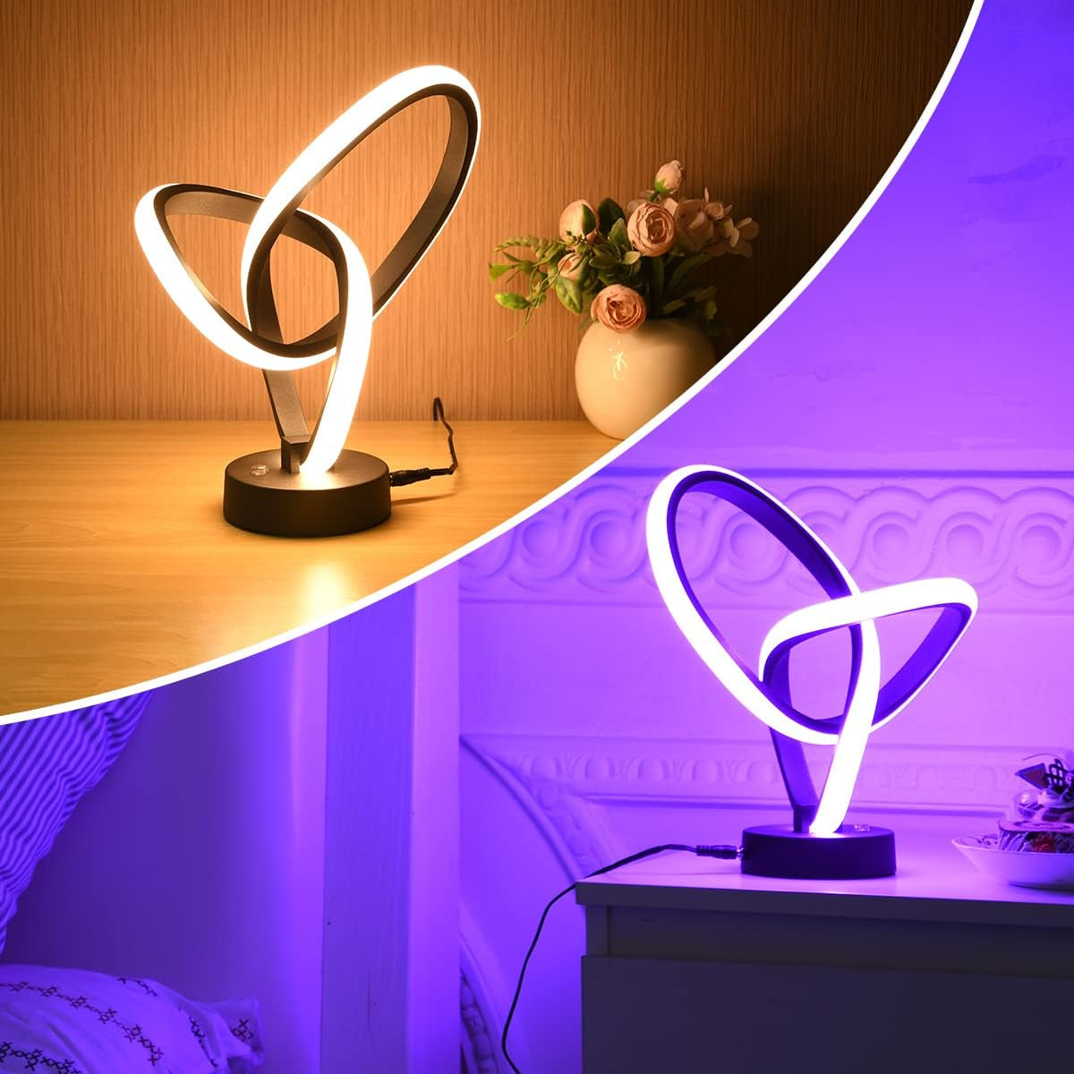 LED Modern Table Lamps Christmas Lamp Gifts, RGB Table Lamp with 7 Colors 10 Light Modes, 3-Way Dimmable Bedside Touch Spiral Cool Desk Lamps for Nightstand