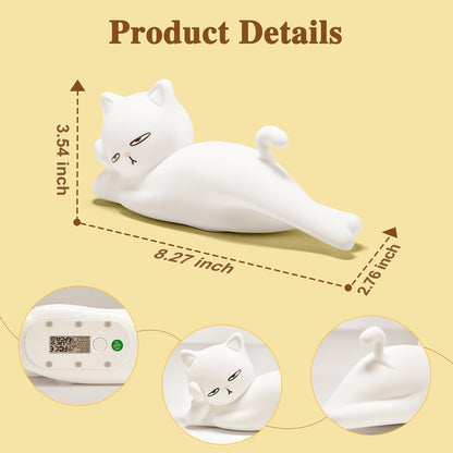 Lying Cat Lamp Funny Gifts, 16 Colors+5 Dimming+Silicone Random Stuff, Touch+Remote+Recharge Night Light, Unique Cool Lamp,Cute Weird Stuff, Squishy Cat White Elephant Gifts for Women/Men/Teens/Kids